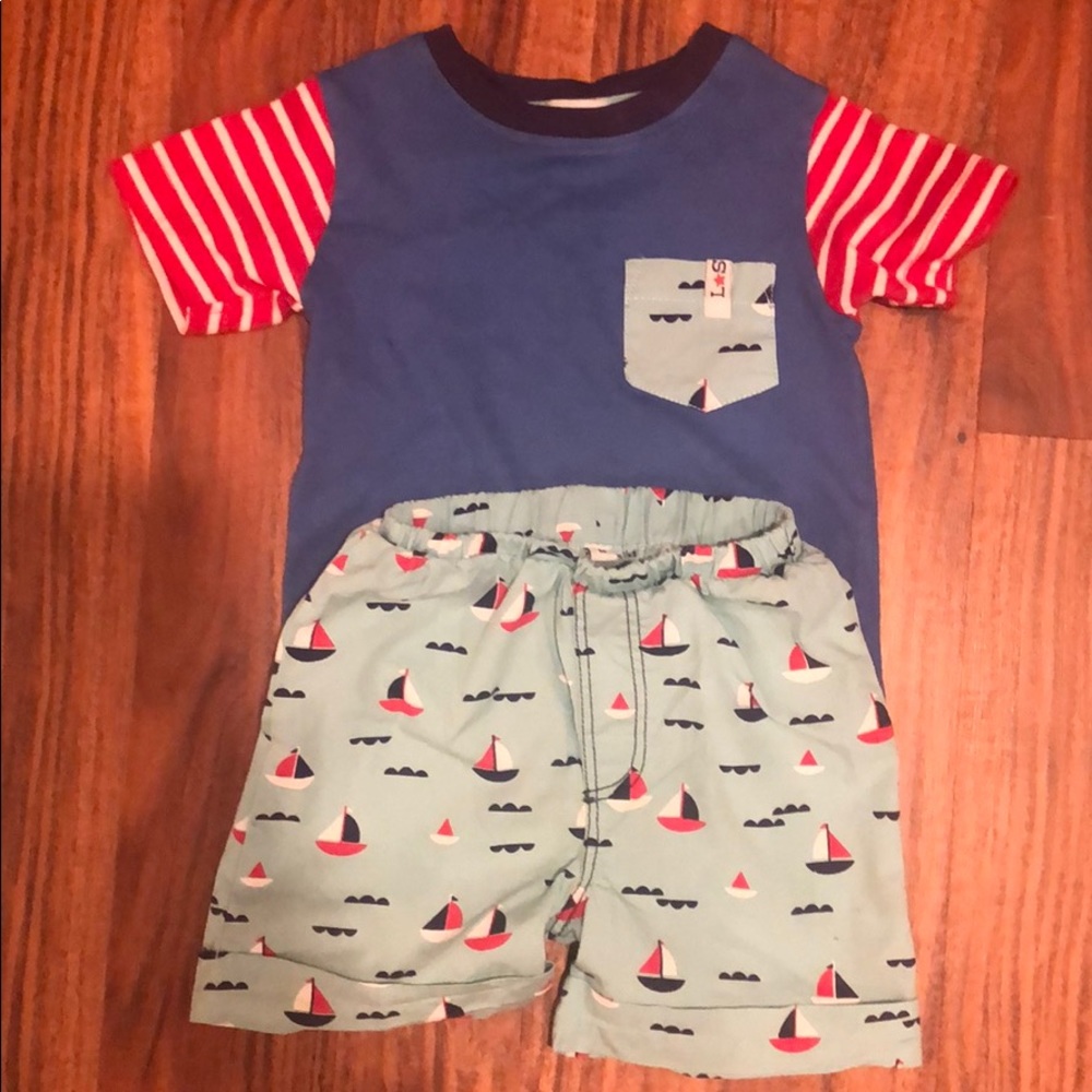 Lily & Sid 6-12 months sailor shirt and shorts